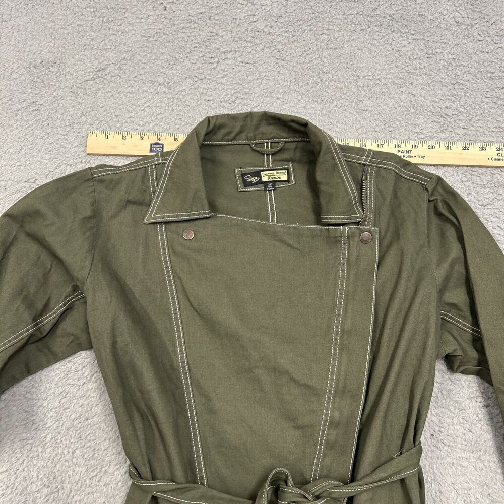 Suzanne Betro Denim Jacket Womens 2XL Olive Green Belted Coat Zip Up - Picture 12 of 16
